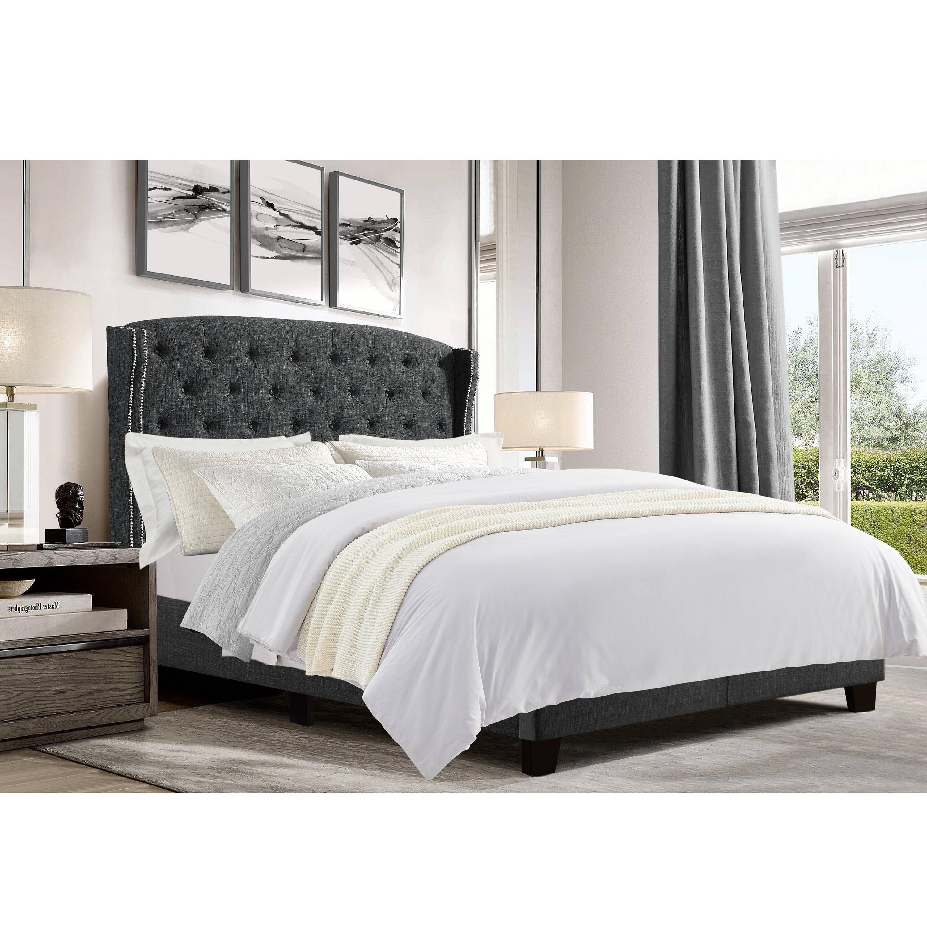 Alt View 6. Boyel Living - Upholstered Bed with Nailhead Trim High Back and Solid Wood Frame - Dark Gray.
