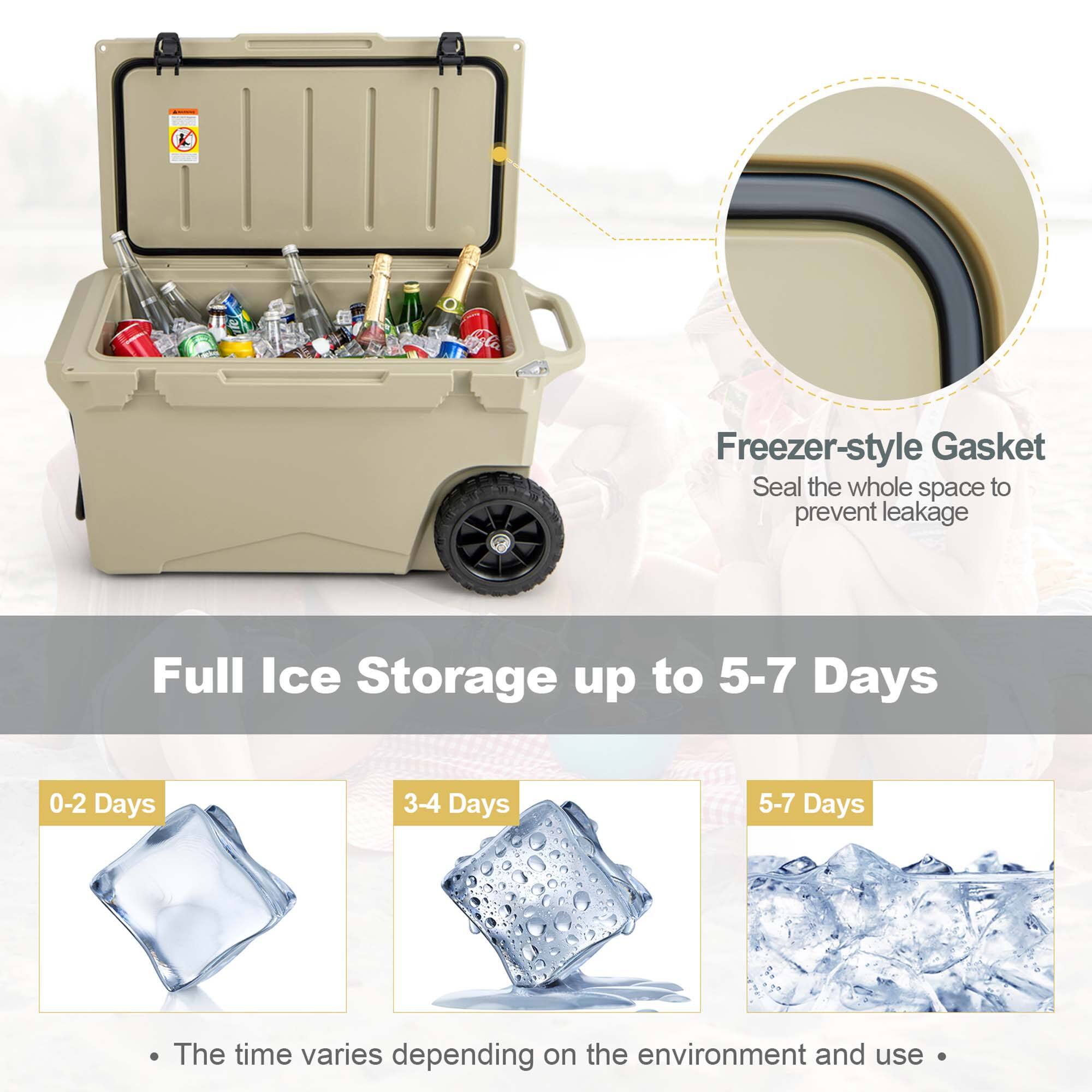 Freezer-style Gasket  
Seal the whole space to prevent leakage  

Full Ice Storage up to 5-7 Days  

0-2 Days  
3-4 Days  
5-7 Days  

The time varies depending on the environment and use.