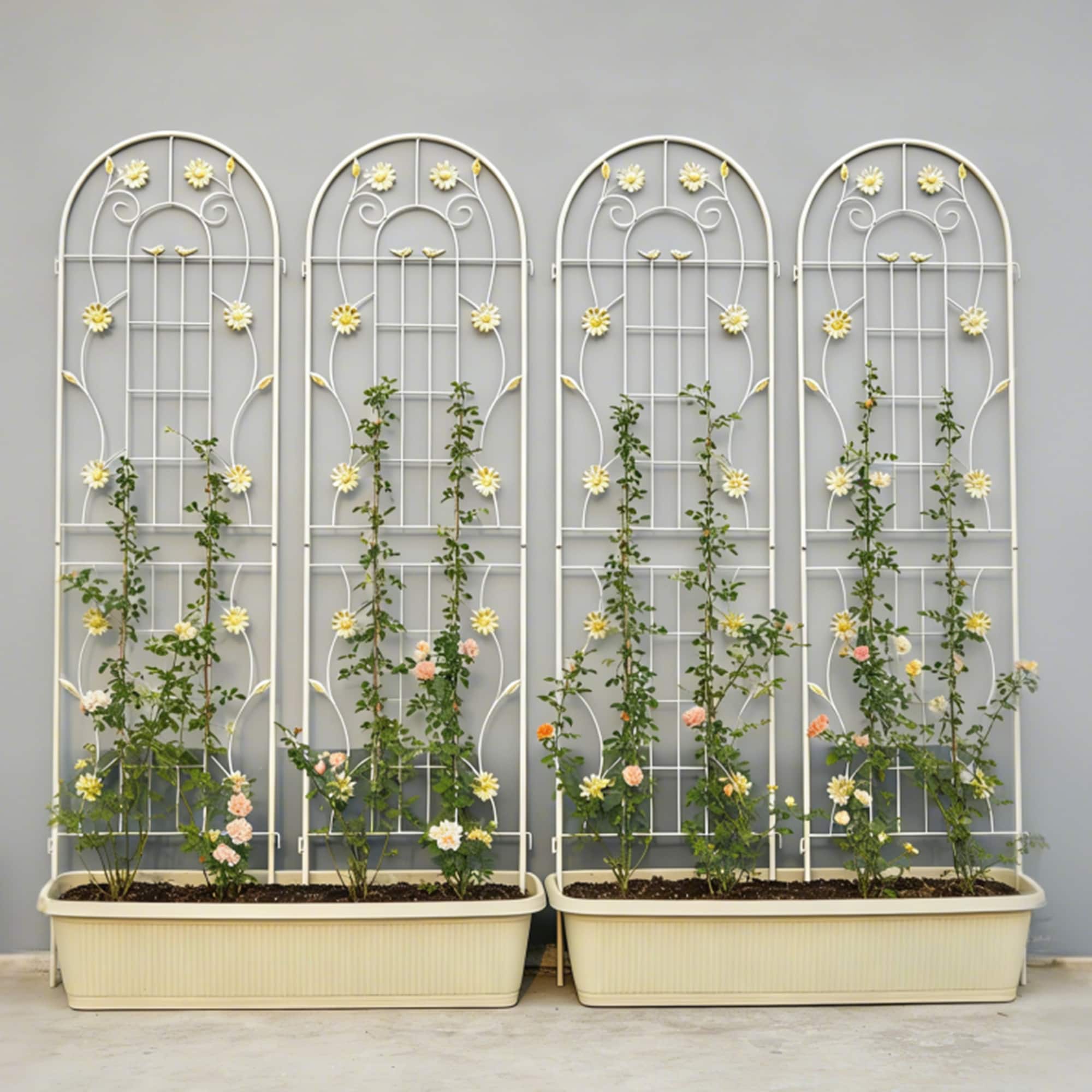 Loheer - 4 Pack Metal Garden Trellis for Climbing Plants Rustproof Outdoor Flower Support - Cream White price history on PriceWatchPro