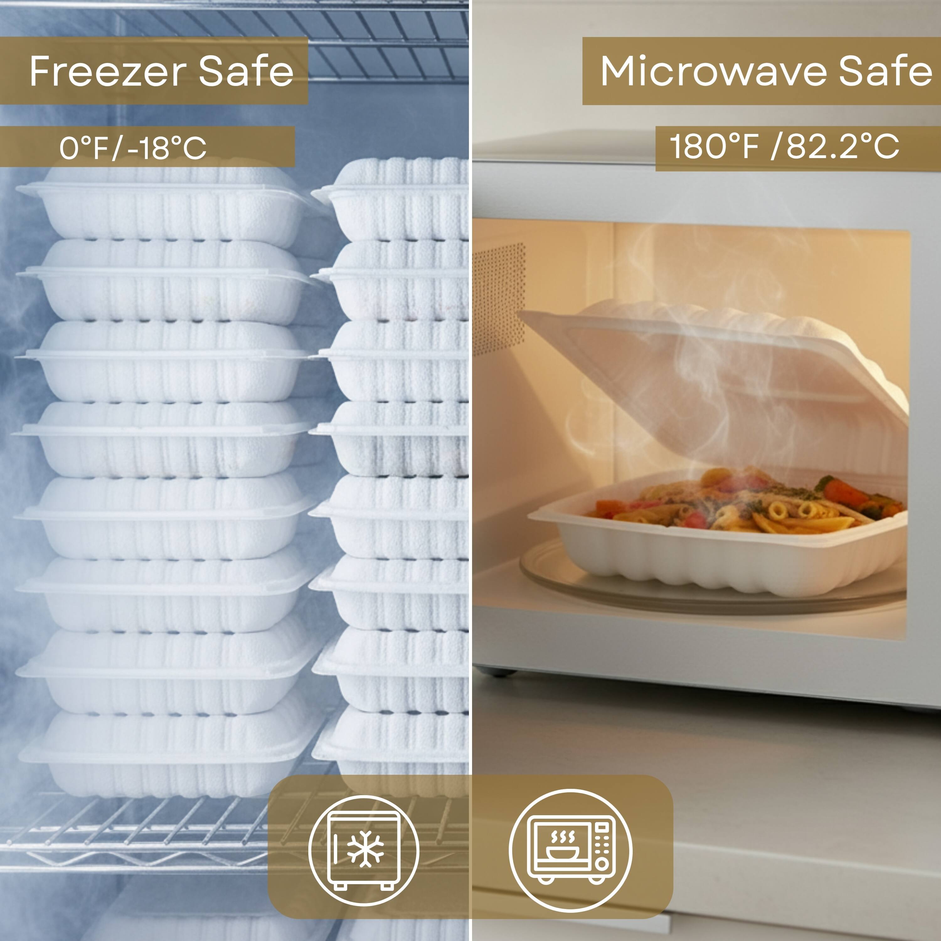Freezer Safe  
0°F / -18°C  

Microwave Safe  
180°F / 82.2°C