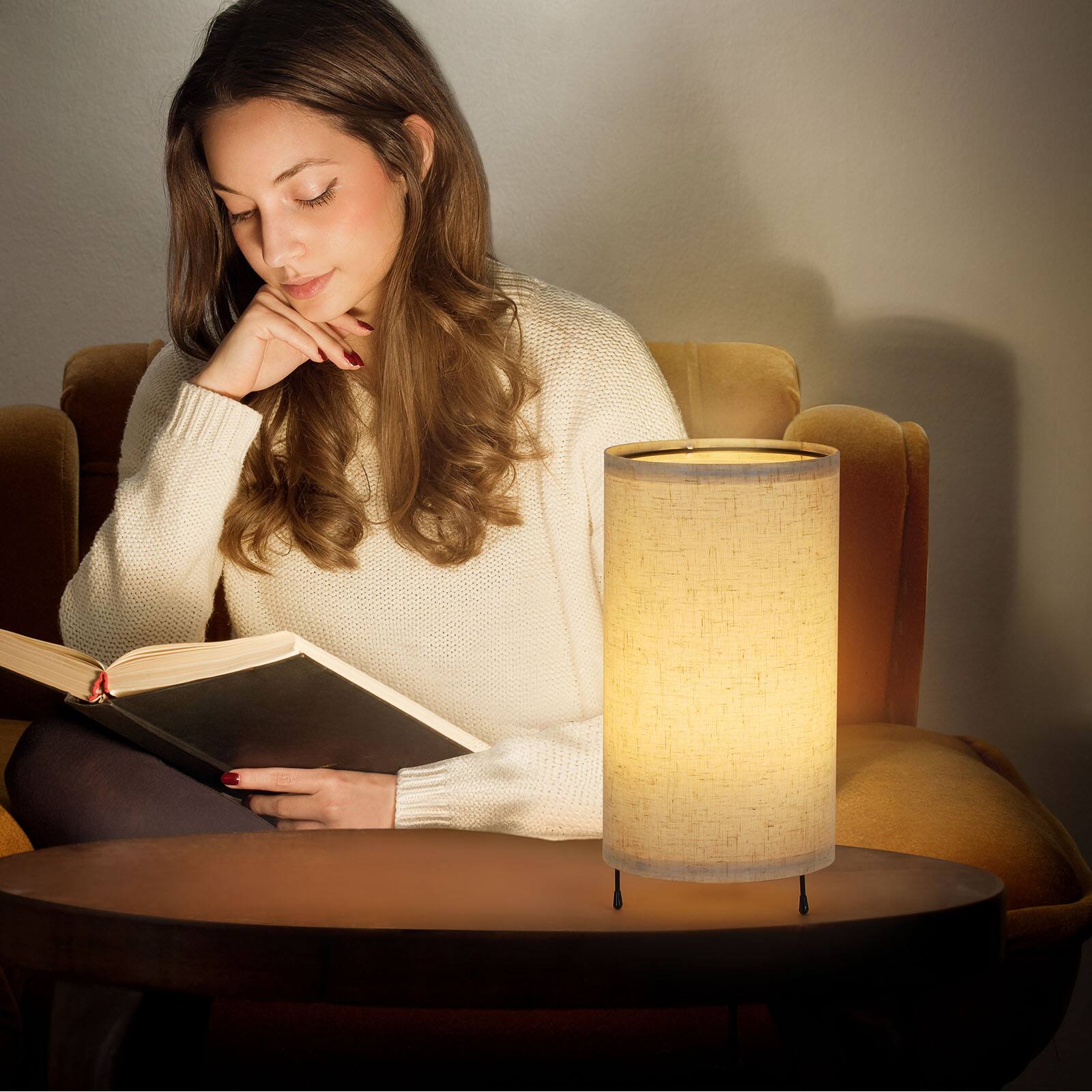 Alt View 3. Oumilen - 2 Pack Linen Shade RGB Remote Control Bedside Table Lamp.