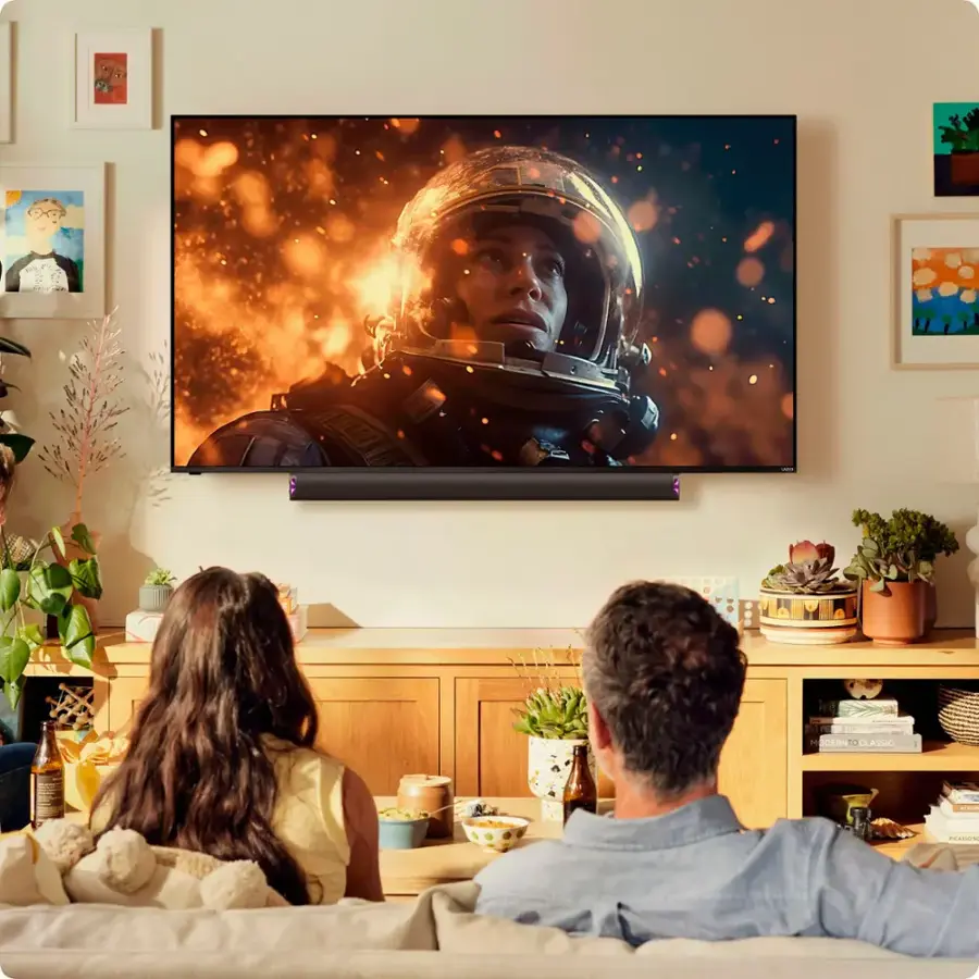I am watching a movie on a large screen TV.