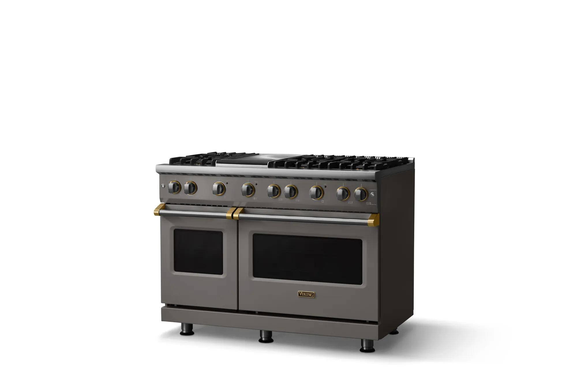 Angle. Viking - Pro 5 Series 6.1 Cu. Ft. Freestanding Sealed 6 Burner LP Gas Convection Range/Griddle - Damascus Gray w. Brushed Brass - Damascus Gray.