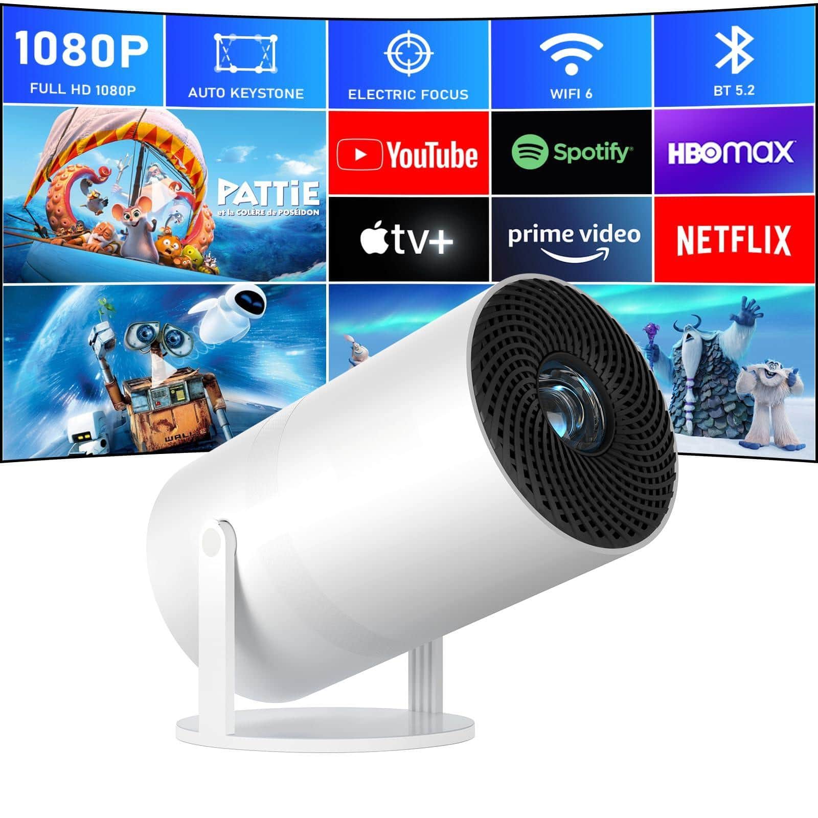 The Best Inks - [compatible With & Electric Focus] Projector Wifi And Full Hd 1080p Portable 210° Rotatable Stand Auto Keystone Dust - A--Electric Focus Projector