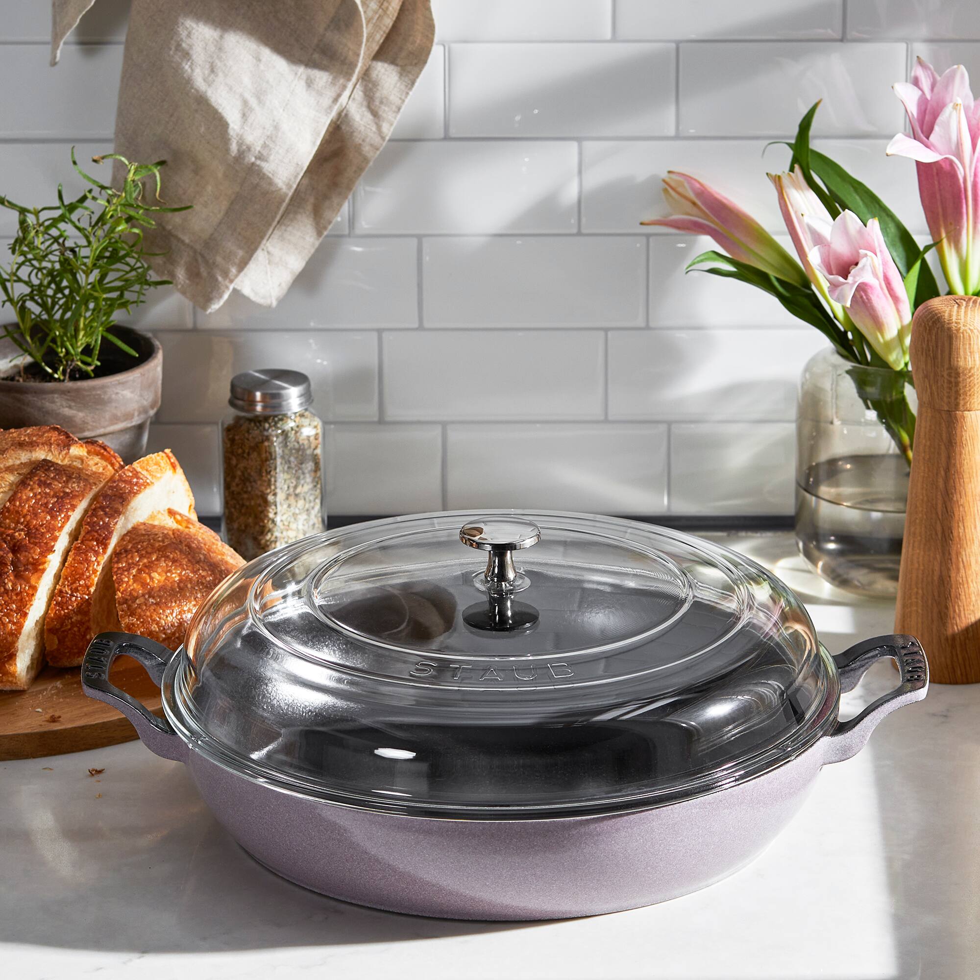 Alt View 1. Staub - STAUB Cast Iron 3.5-qt Braiser with Glass Lid - Lilac - Lilac.
