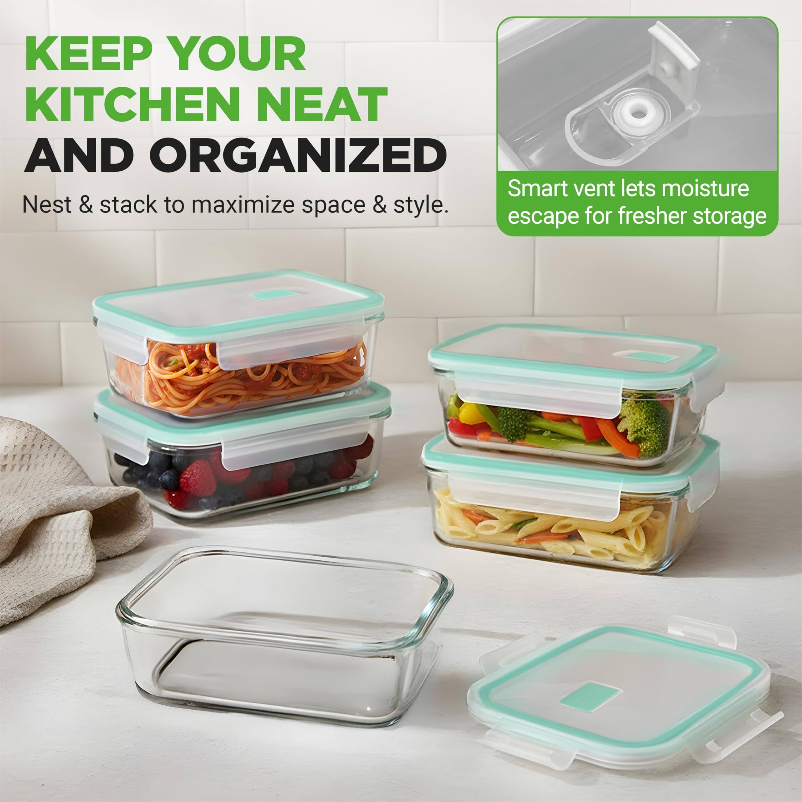 KEEP YOUR KITCHEN NEAT AND ORGANIZED

Nest & stack to maximize space & style.

Smart vent lets moisture escape for fresher storage