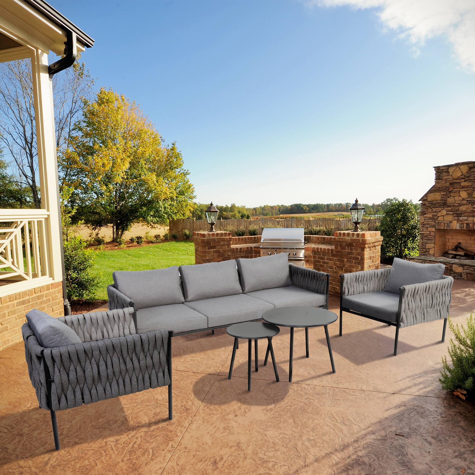 Angle. Yardgrace - 5 Piece Patio Furniture Life Chatter 5Seat Deep Seating Coffee Tables Waterproof Thick Cushions Porch Balcony Backyard - Grey.