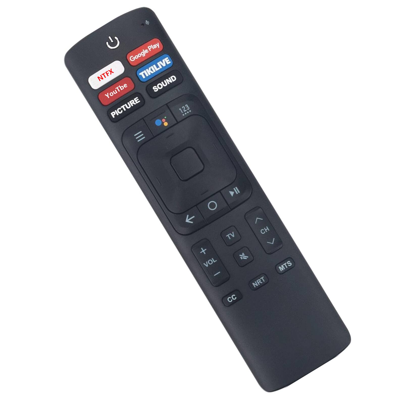 - Google Play
- TIKILIVE
- YouTube
- PICTURE
- SOUND
- 123
- TV
- CH
- VOL +
- VOL -
- MTS
- NRT
- CC