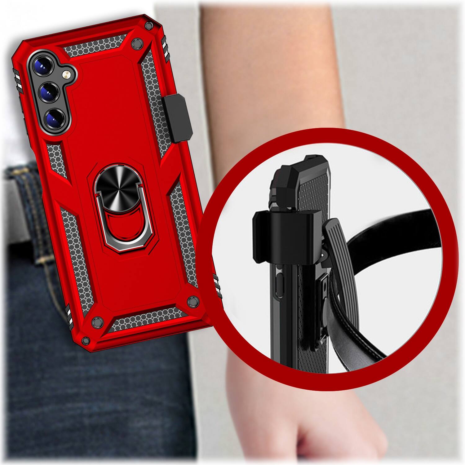 Alt View 16. SaharaCase - Military Kickstand Series with Belt Clip Case for Samsung Galaxy A14 5G - Red.