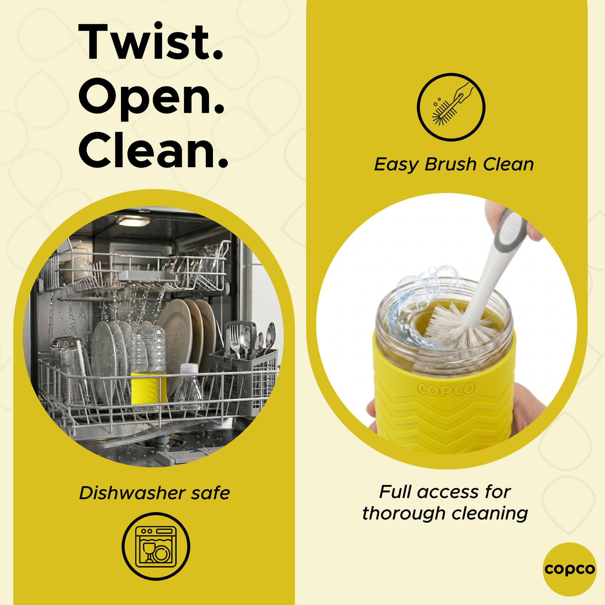 Twist. Open. Clean.

Easy Brush Clean

Dishwasher safe

Full access for thorough cleaning

COPCO