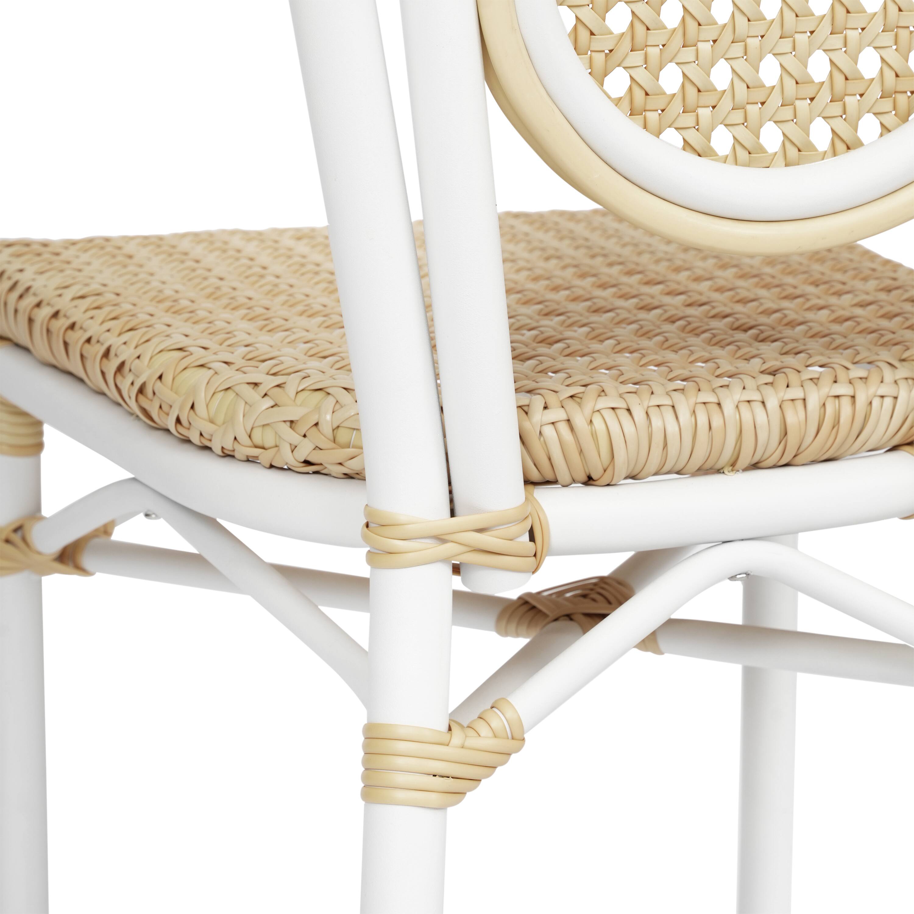 Alt View 10. Emma + Oliver - Reims Indoor/Outdoor Stacking Thonet Bistro Style Chair with PE Cane Rattan Seat and Finished Metal Frame - Natural/White Frame.