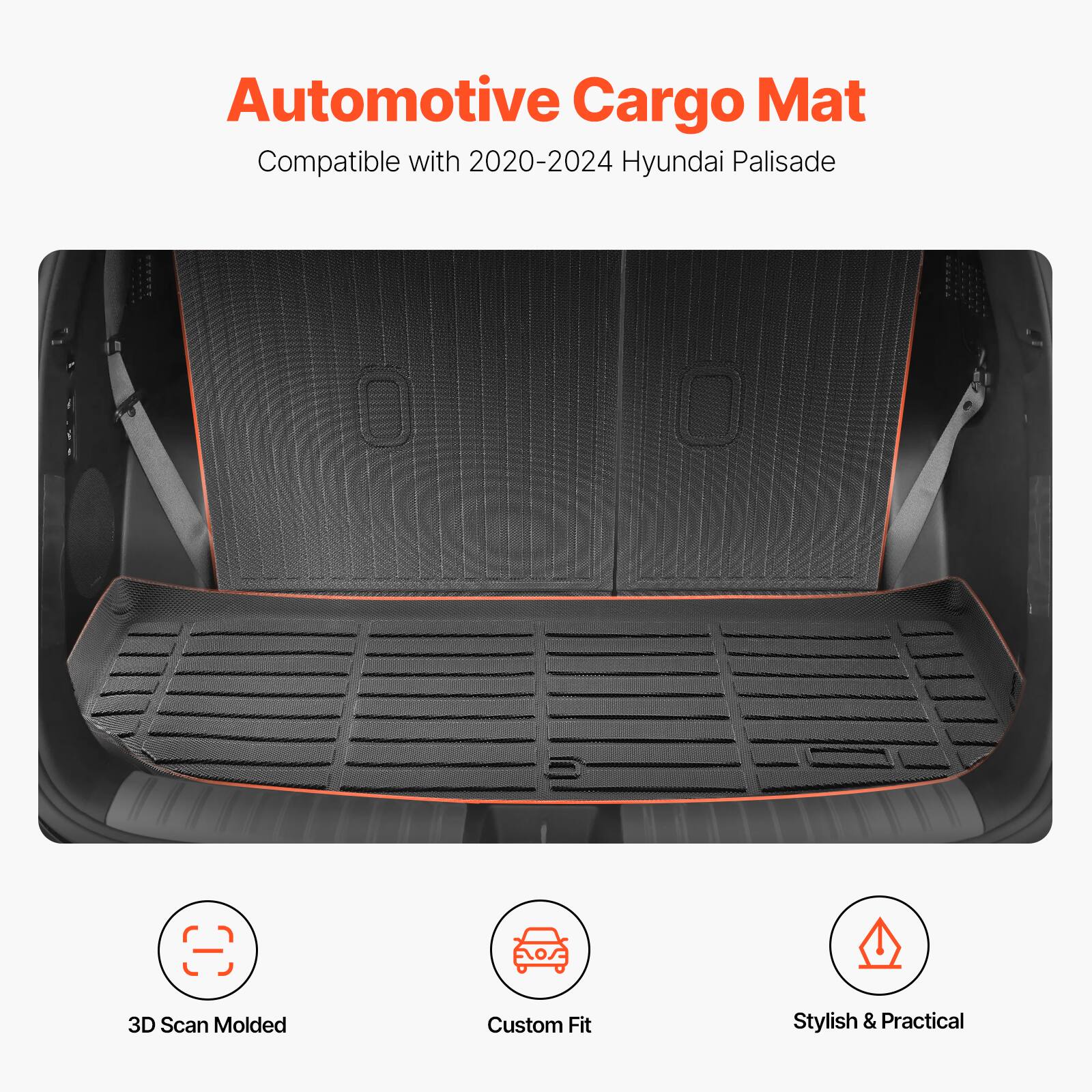 Automotive Cargo Mat  
Compatible with 2020-2024 Hyundai Palisade  

3D Scan Molded  
Custom Fit  
Stylish & Practical