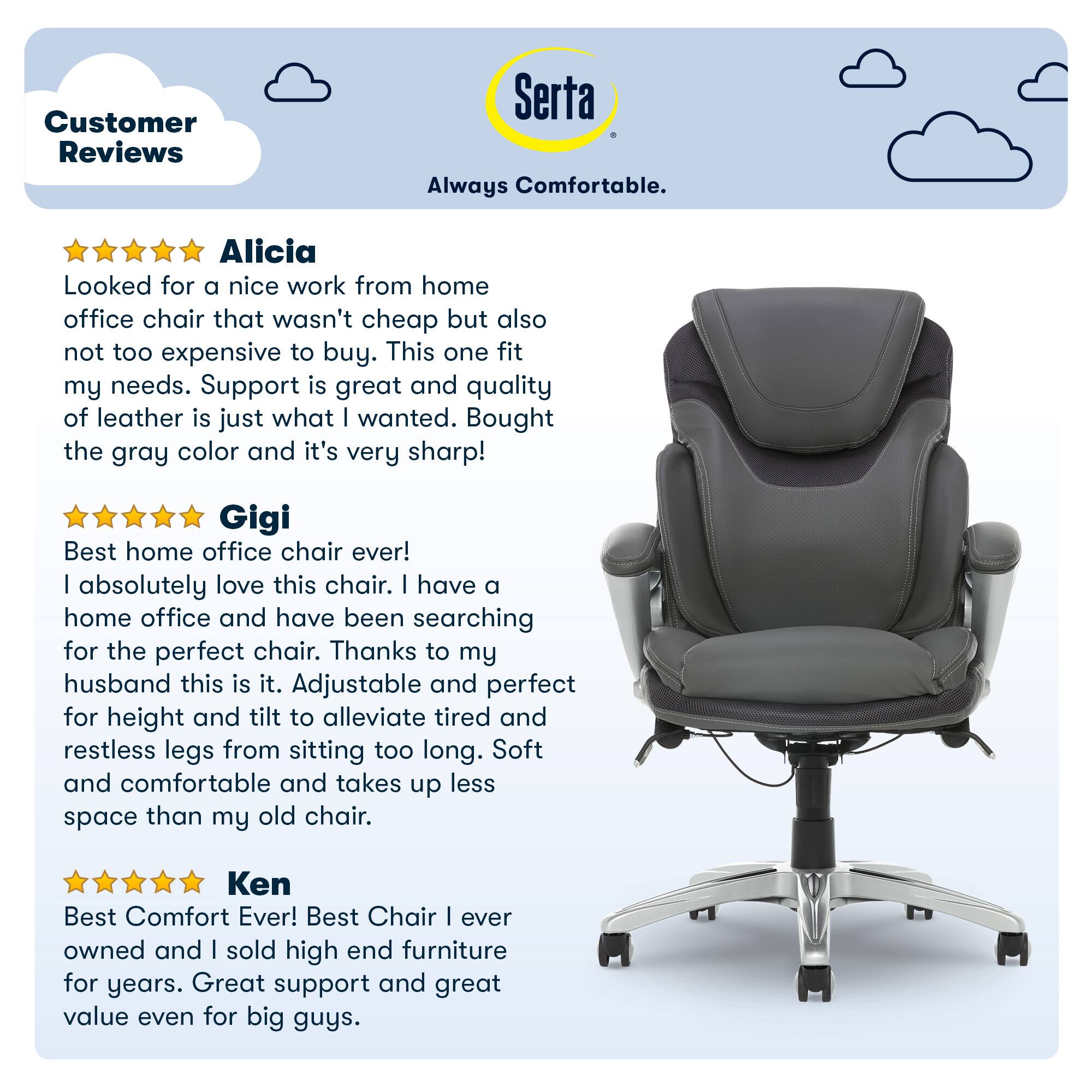 Alt View 19. Serta - Executive Office Chair with Serta Air Lumbar Support Padded Arms Reclining Leather Computer Chair for Home Office - Gray.