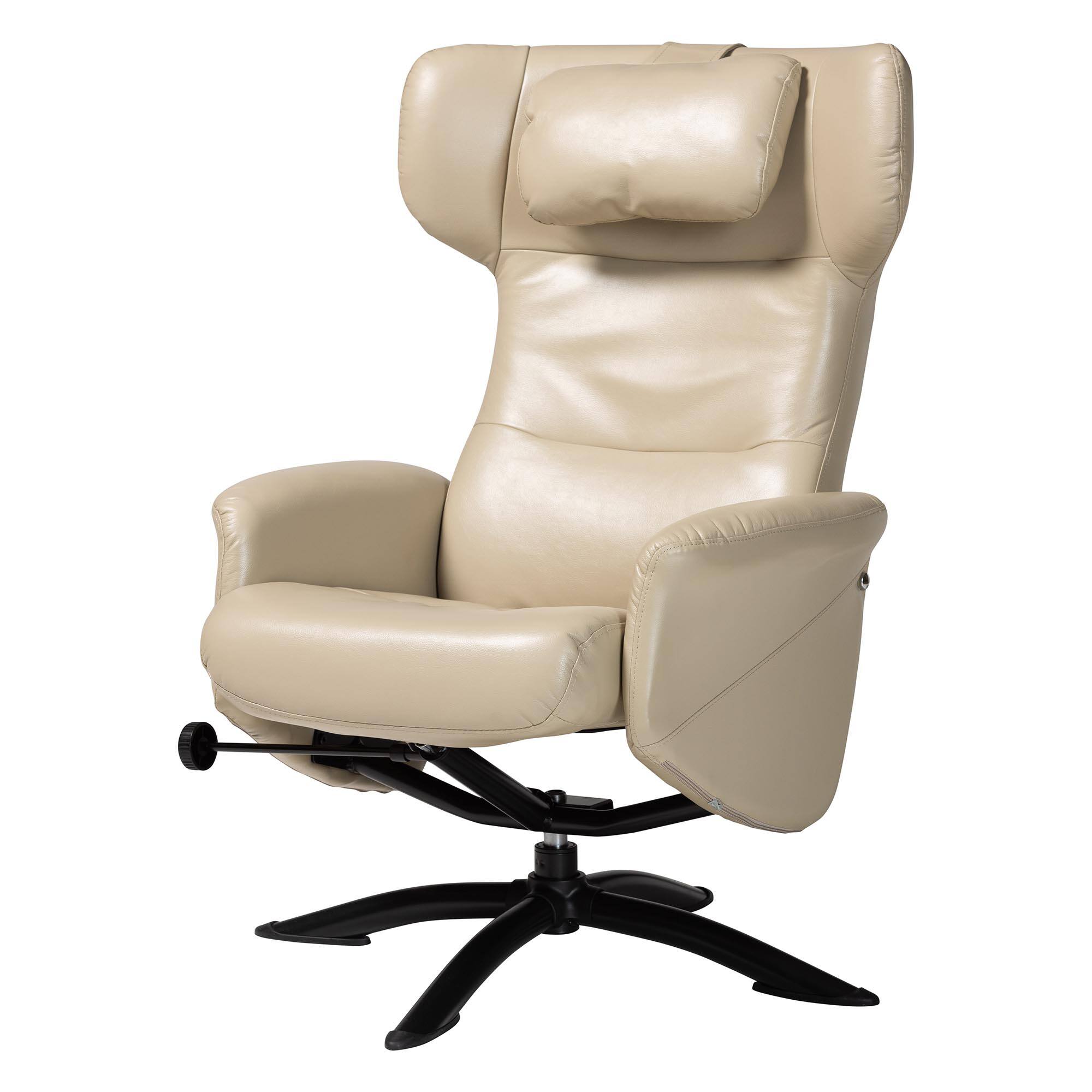Alt View 2. Baxton Studio - Elwood Modern Faux Leather 2-Piece Lounge Chair and Footrest Set - Beige/Black.