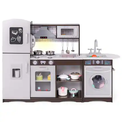 Front. Costway - Costway Kids Kitchen Playset with Realistic Lights & Sounds Ice Maker Stoves Sink Oven - Coffee.