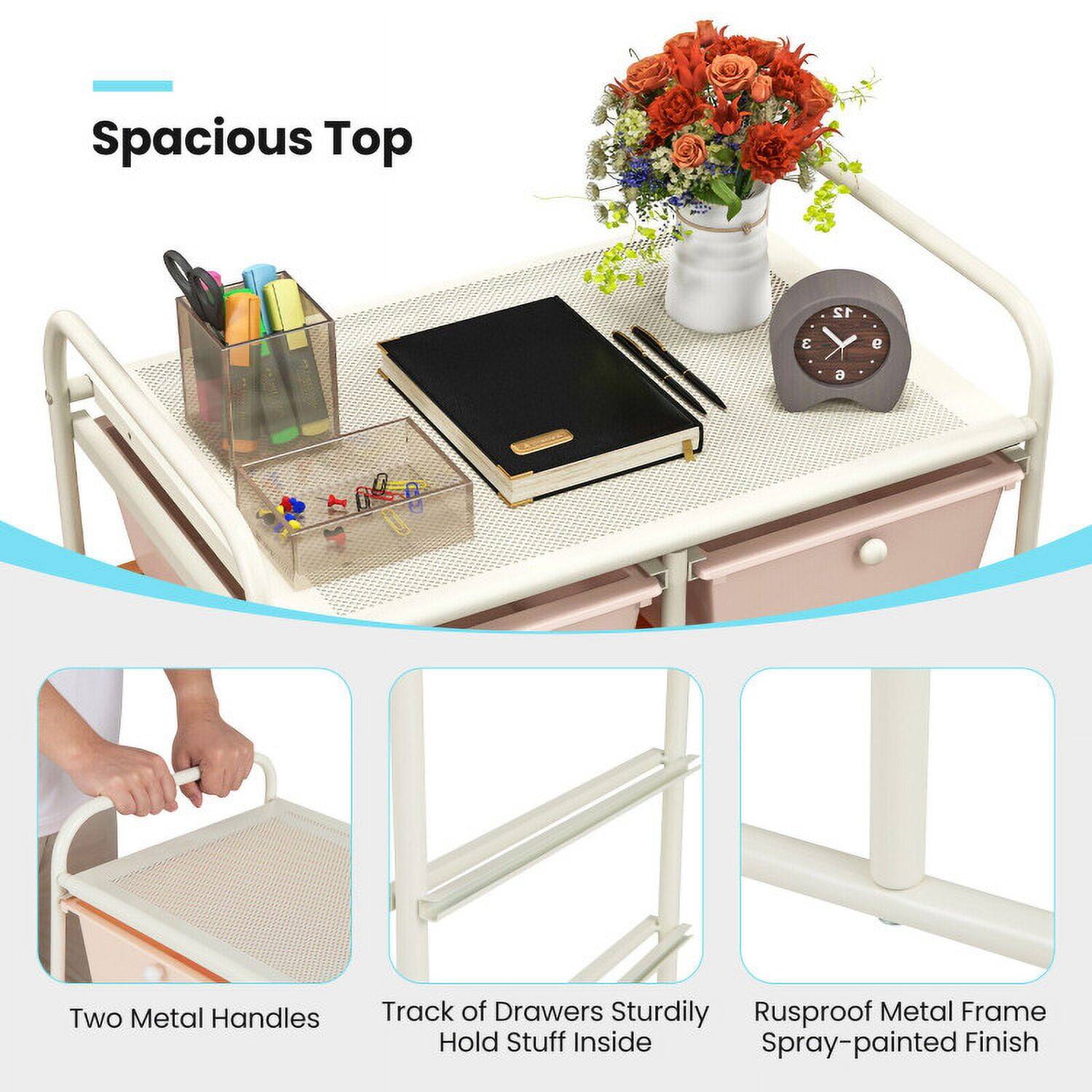 Spacious Top

Two Metal Handles

Track of Drawers Sturdily Hold Stuff Inside

Rustproof Metal Frame Spray-painted Finish