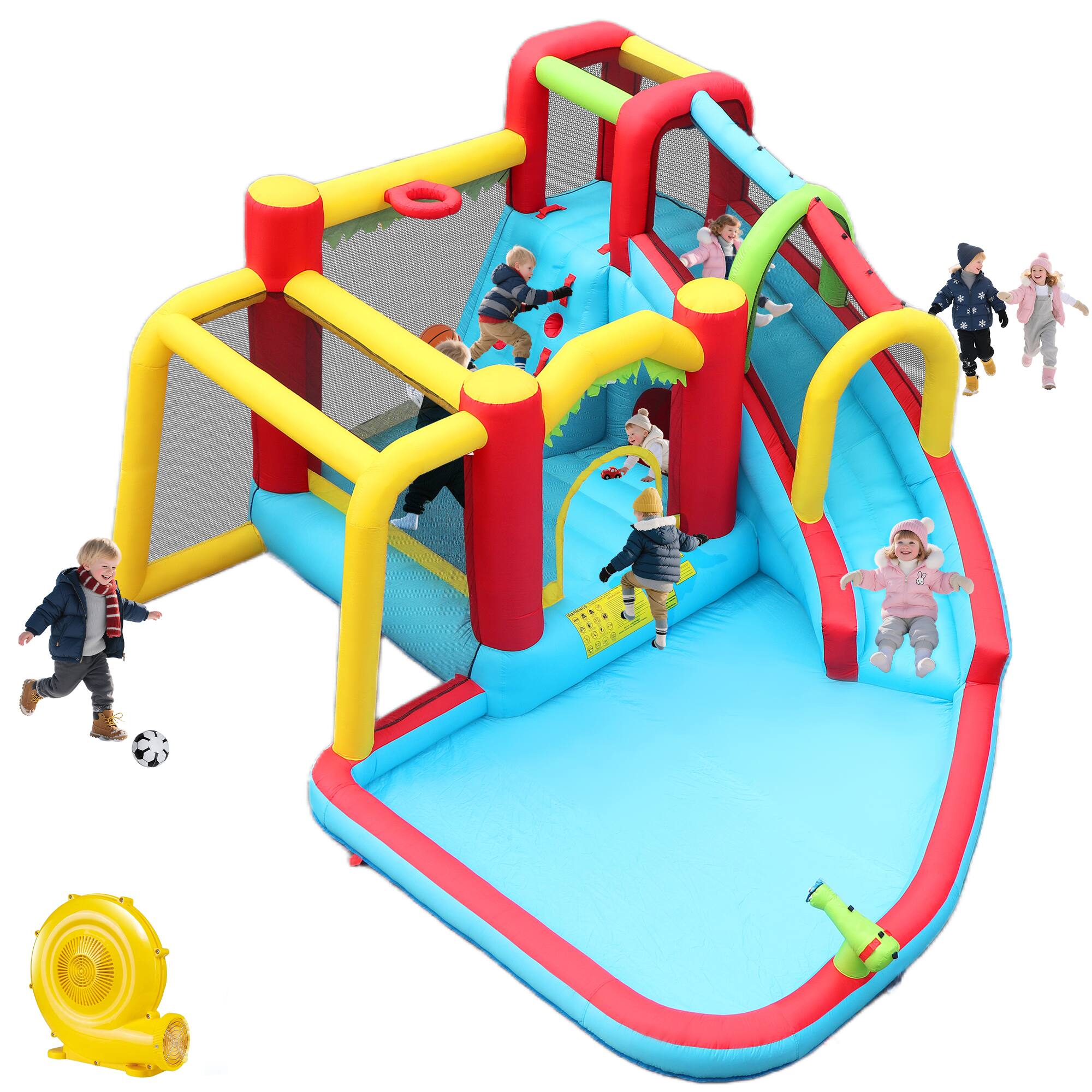 Left. Loheer - Loheer Inflatable Water Park Bounce House With Slide Splash Pool Climbing Wall Soccer Backyard Bouncer.