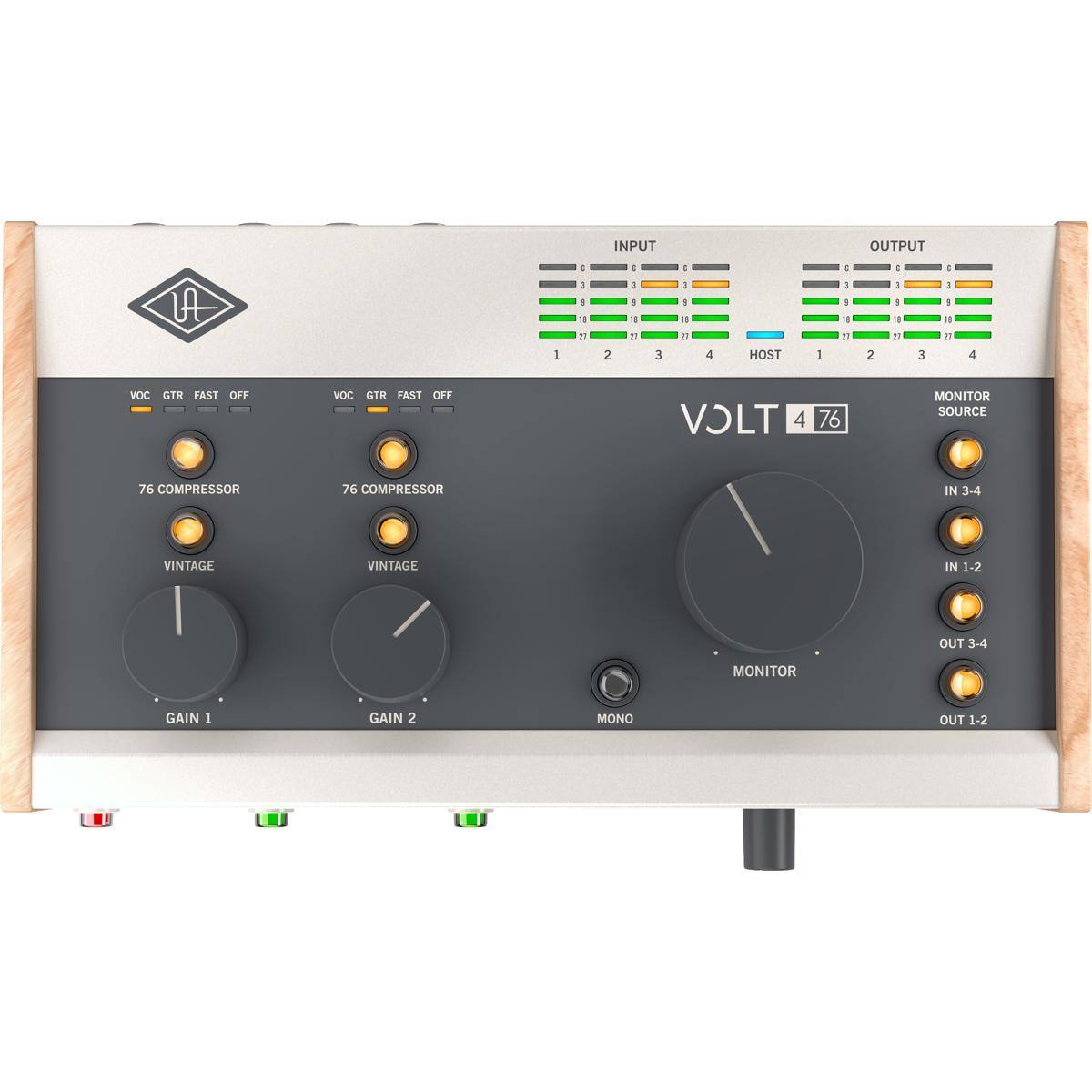 INPUT OUTPUT  
1 1 1 8 1 2 E 5 - 8 3 4 1 - 11 2 4  
HOST 1 C I 1 1 11 2 : 1 1 1 3 1: - 1 1 4  
VOC GTR FAST OFF VOC GTR FAST OFF  
VOLT 4 76  
MONITOR SOURCE  
76 COMPRESSOR 76 COMPRESSOR  
IN 3-4 IN 1-2  
VINTAGE VINTAGE  
GAIN 1 GAIN 2  
MONO OUT 1-2  
OUT 3-4