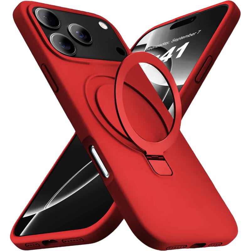 Entronix - Magnetic Case for iPhone 17 Pro Max - Liquid Silicone Grip with Stand - Red