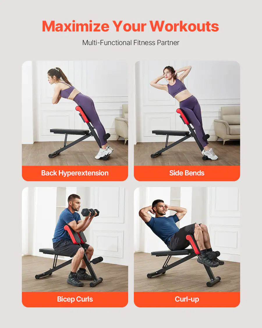VEVOR Multi Functional Weight Bench for Full Body Workout, Roman Chair ...