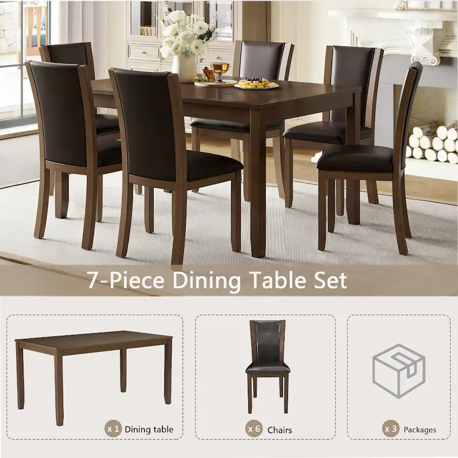 Format Table Stting Loheer 7 Piece Dining Table Set for 6, Rectangular Table with ...