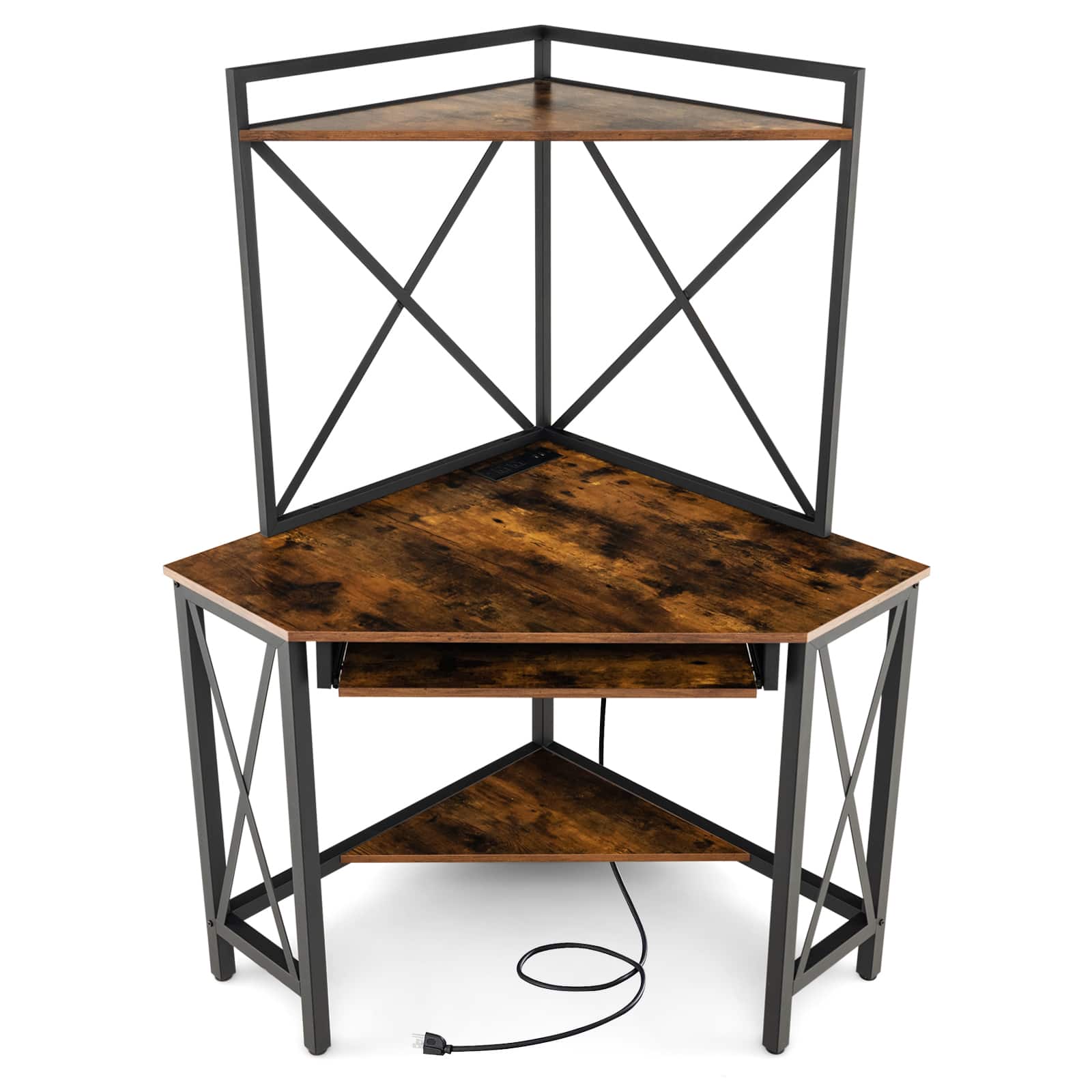 Ecooso - Space-Saving Computer Desk with Hutch, Keyboard Tray and Storage for Home Office Setup - Rustic Brown/Black