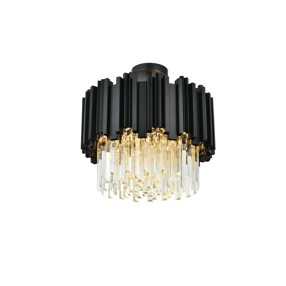 Left. Elegant Lighting - Willow 16 Inch Flush Mount Ceiling Light In Black - Black And Clear.
