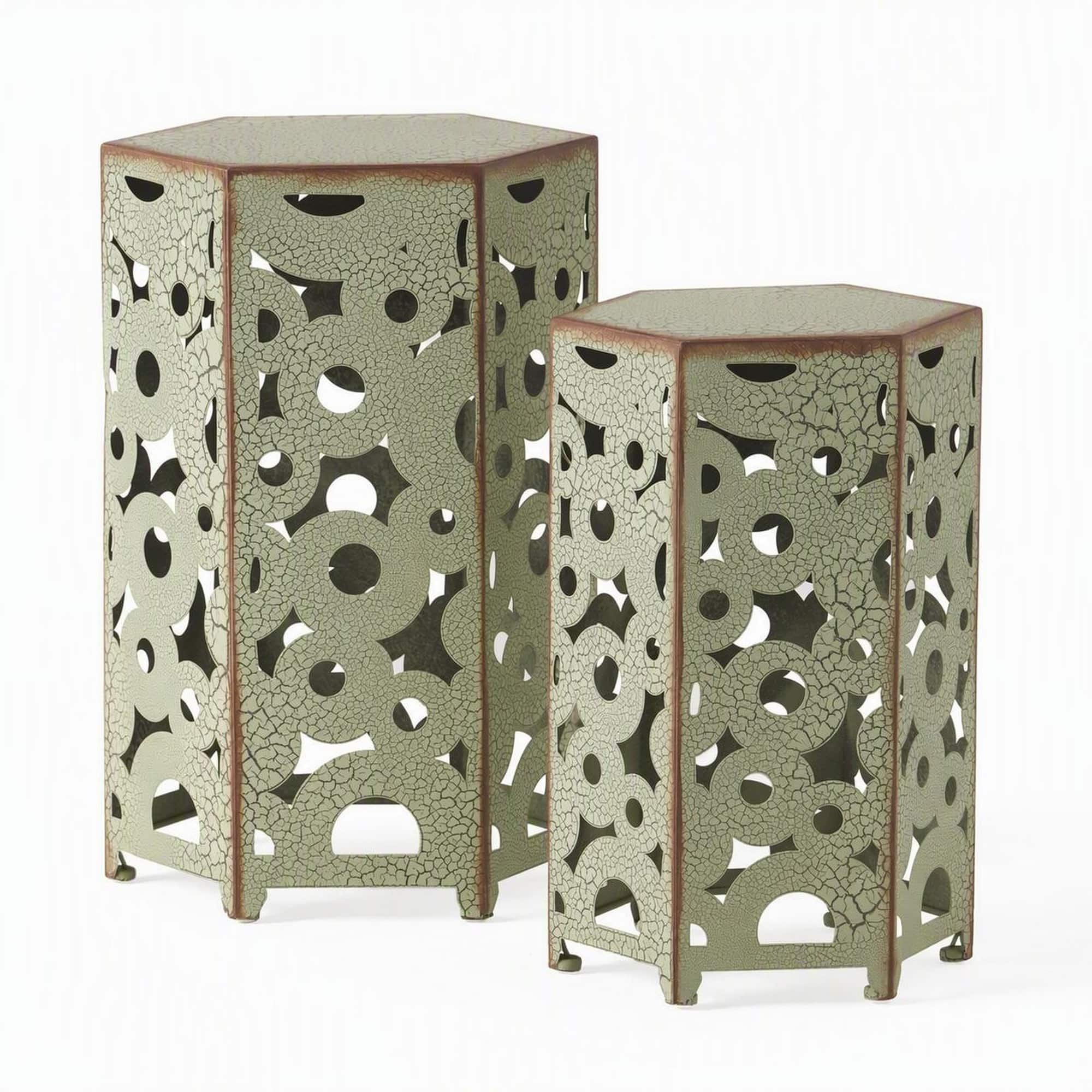 Ryhnuyne | | 2-Piece Outdoor Metal Nesting Side Tables, Decorative Cutout Accent Furniture for Patio Garden Porch | Antique Green | Best Buy