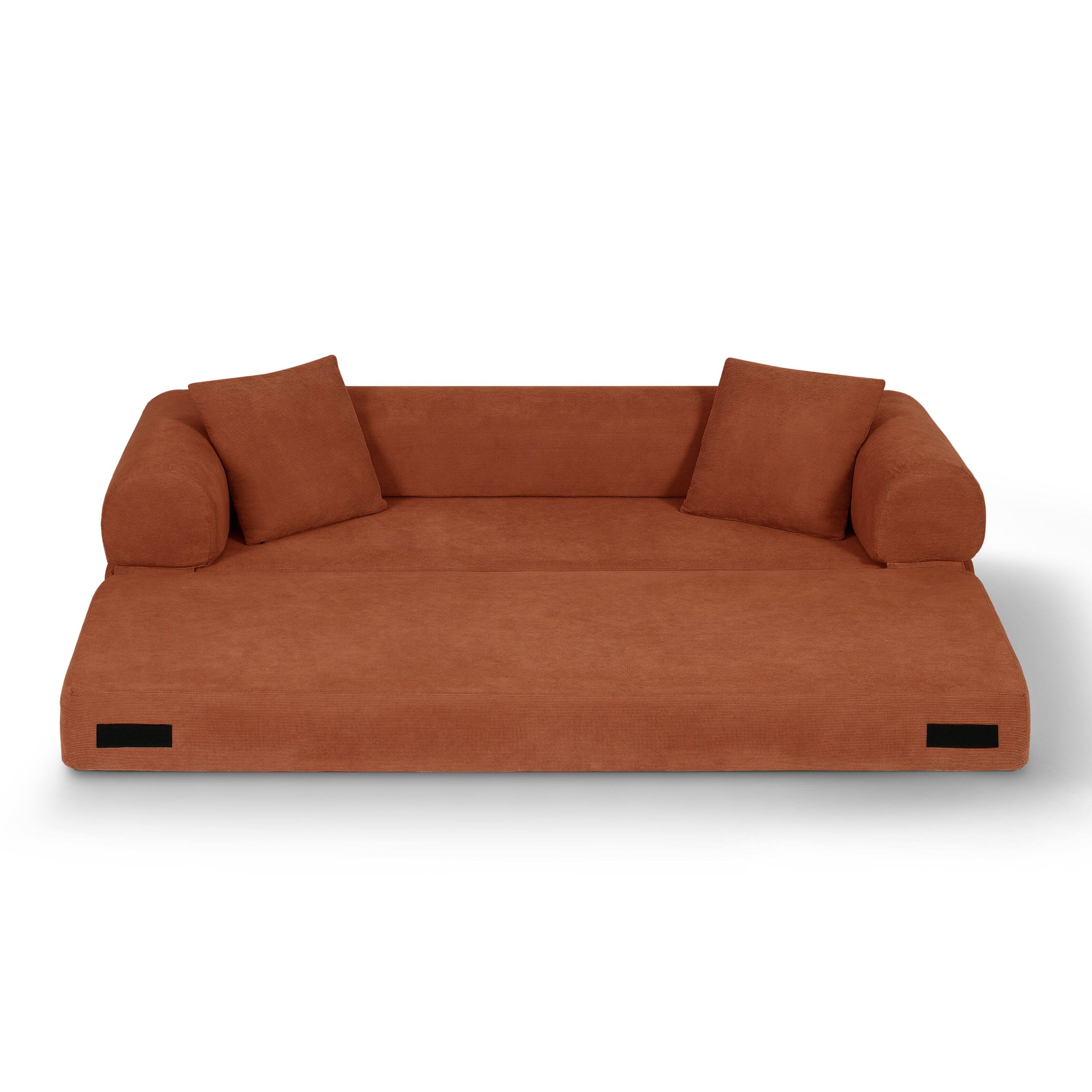 Left. Loheer - Loheer 80 Inch Convertible Sofa Bed Queen Corduroy Fold Out Couch with Storage - Orange.