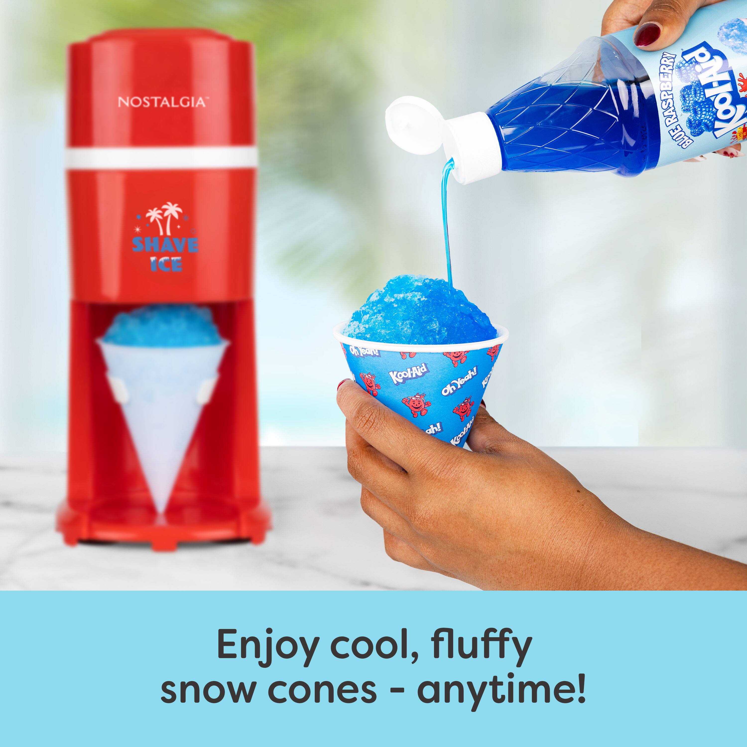 NOSTALGIA  
ERRY Kool-Aid  
RASPE BLUE SHAVE ICE  
0  
KoolAid OhYah  

Enjoy cool, fluffy snow cones - anytime!
