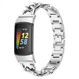 StrapsCo - Chain Link Bracelet Stainless Steel Watch Band Strap For Fitbit Charge 6 - Silver