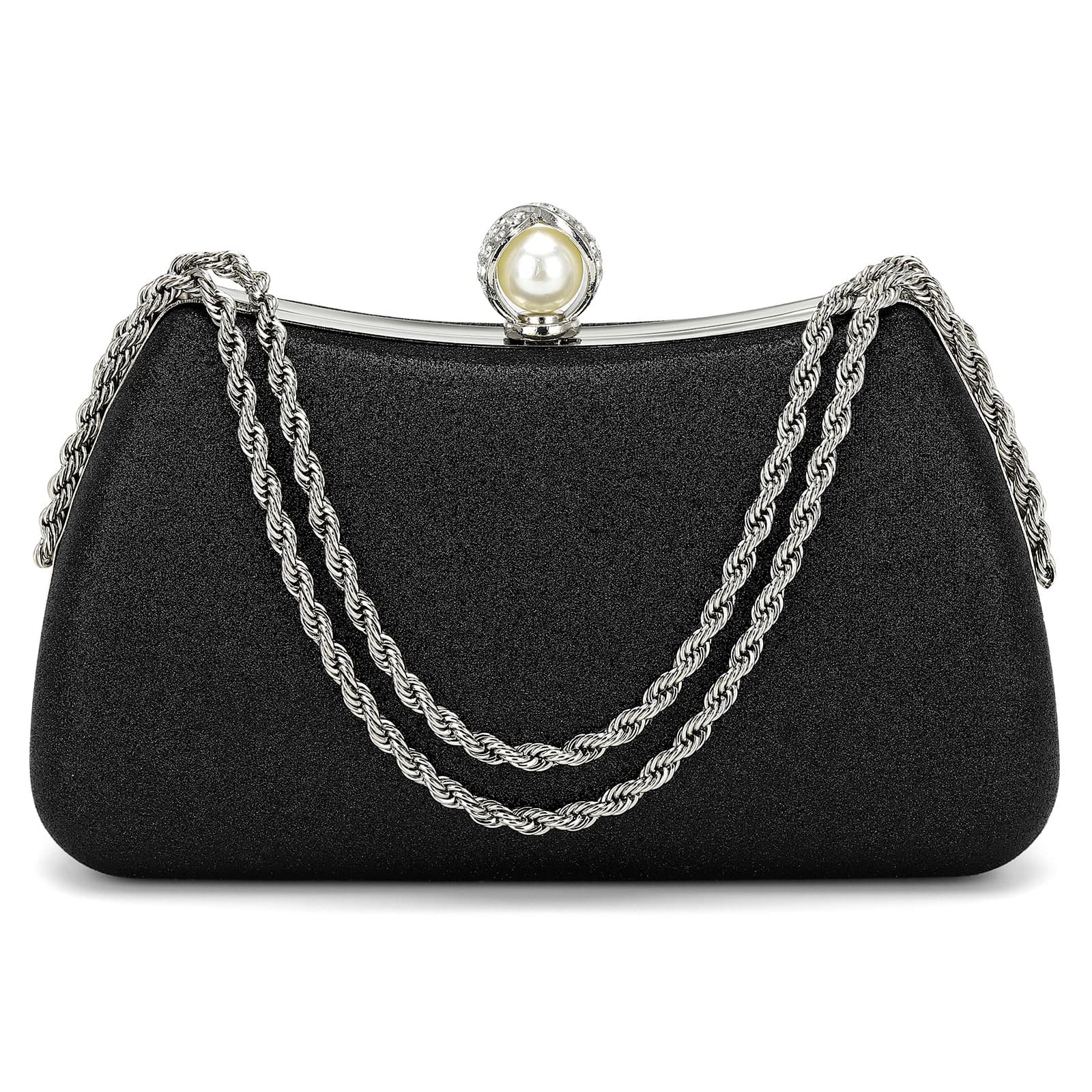 Unique Bargains - Luxury Glitter Clutch Purse for Women, Sequin Evening Bag with Pearl Sparkly Wedding Handbag for Bride Party - Black