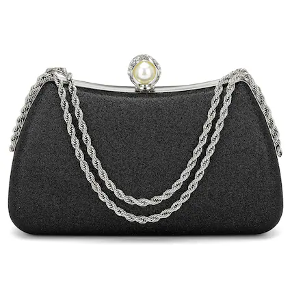 Front. Unique Bargains - Luxury Glitter Clutch Purse for Women, Sequin Evening Bag with Pearl Sparkly Wedding Handbag for Bride Party - Black.