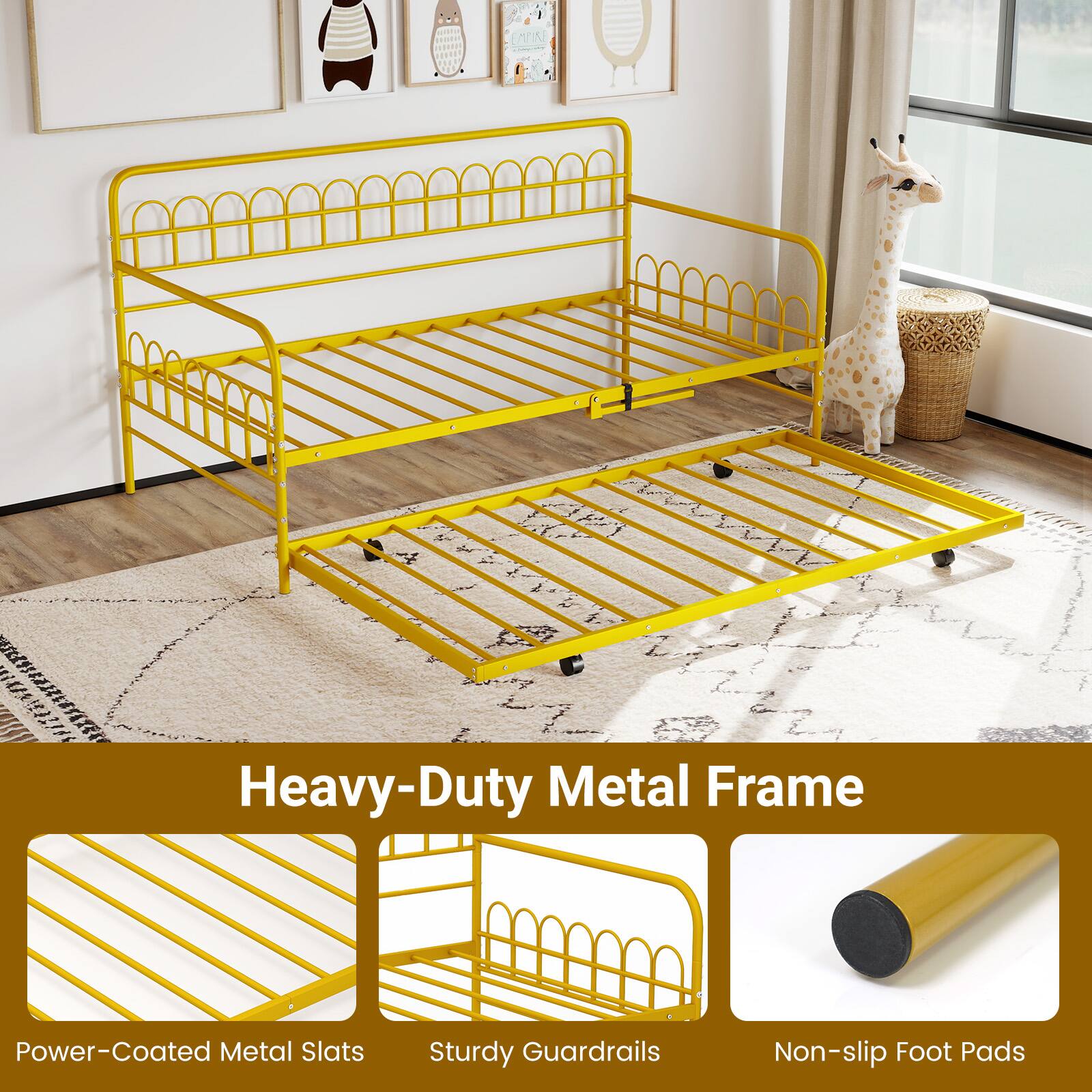 EMPIRE

Heavy-Duty Metal Frame
Power-Coated Metal Slats
Sturdy Guardrails
Non-slip Foot Pads