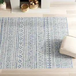 Hivvago - 8 ft. x 10 ft. Chevron Coastal Boho Style Indoor Outdoor Area Rug - Blue Grey