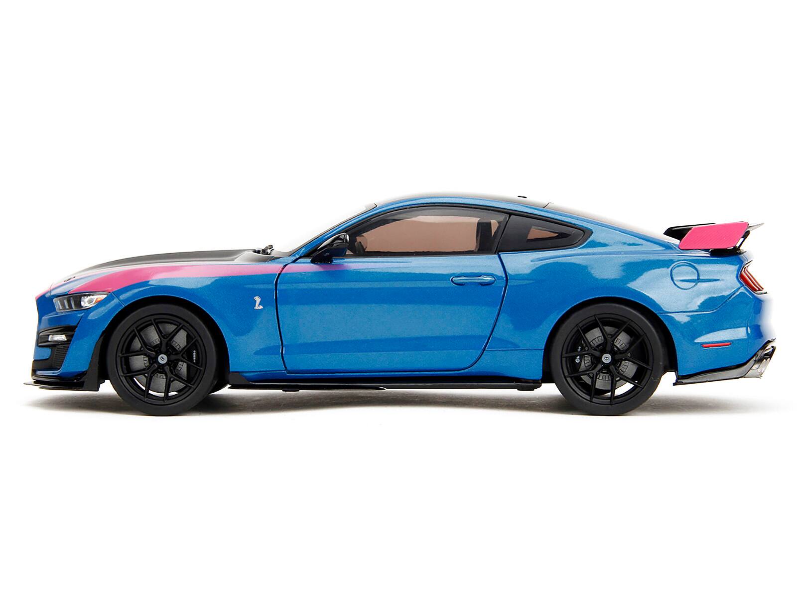 Alt View 2. Jada - Ford Mustang Shelby GT500 Blue Metallic with Pink Stripes and Black Hood & Top "Pink Slips" 1/24 Model Car by Jada - Multicolor.