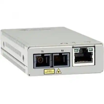 Front. Allied Telesis - Allied Telesis MMC200/SC Transceiver/Media Converter - 1 x Network (RJ-45) - 1 x SC Ports - Multi-mode - 1310 nm Fiber - White.