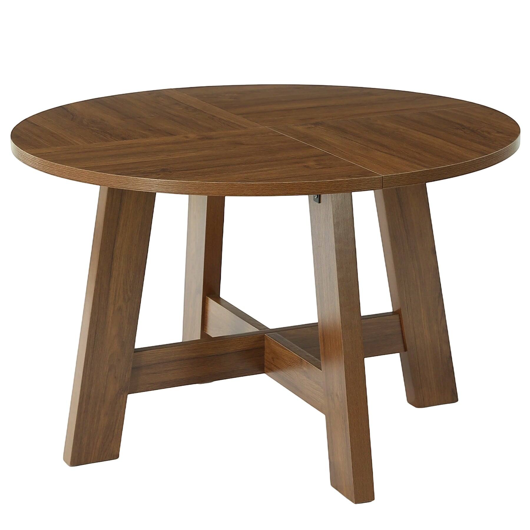 Alt View 4. Tribesigns - Dining Table with Engineered Wood Construction and Round Top for Dining Room, Kitchen and Living Room - Brown.