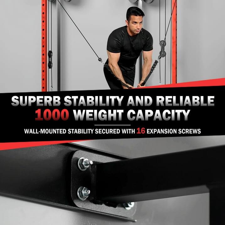 SUPERB STABILITY AND RELIABLE 1000 WEIGHT CAPACITY
WALL-MOUNTED STABILITY SECURED WITH 16 EXPANSION SCREWS