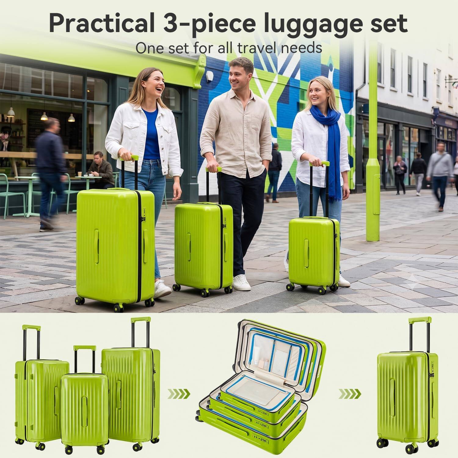Practical 3-piece luggage set  
One set for all travel needs