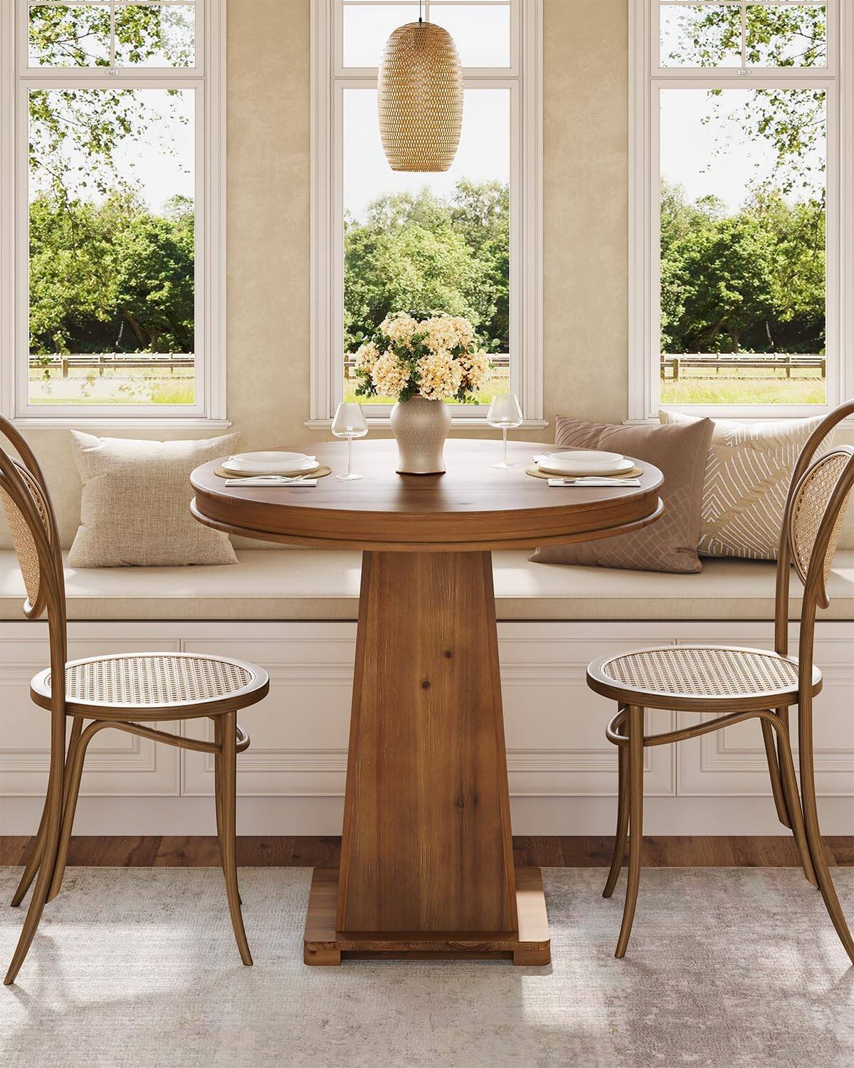 Alt View 1. Tribesigns - Solid Wood Round Dining Table, 80 cm Small Kitchen Table, Modern Farmhouse Dinner Table for Dining Room, Kitchen, Living - brown.