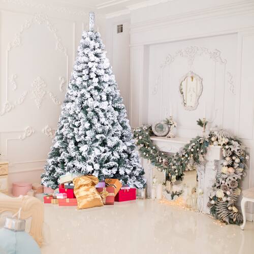 Alt View 1. Winado - 6FT Christmas Tree Artificial Snow Flocking Unlit with Branches, Sturdy Metal Stand for Indoor Holiday Party Decorations - Snow Flocked Green.