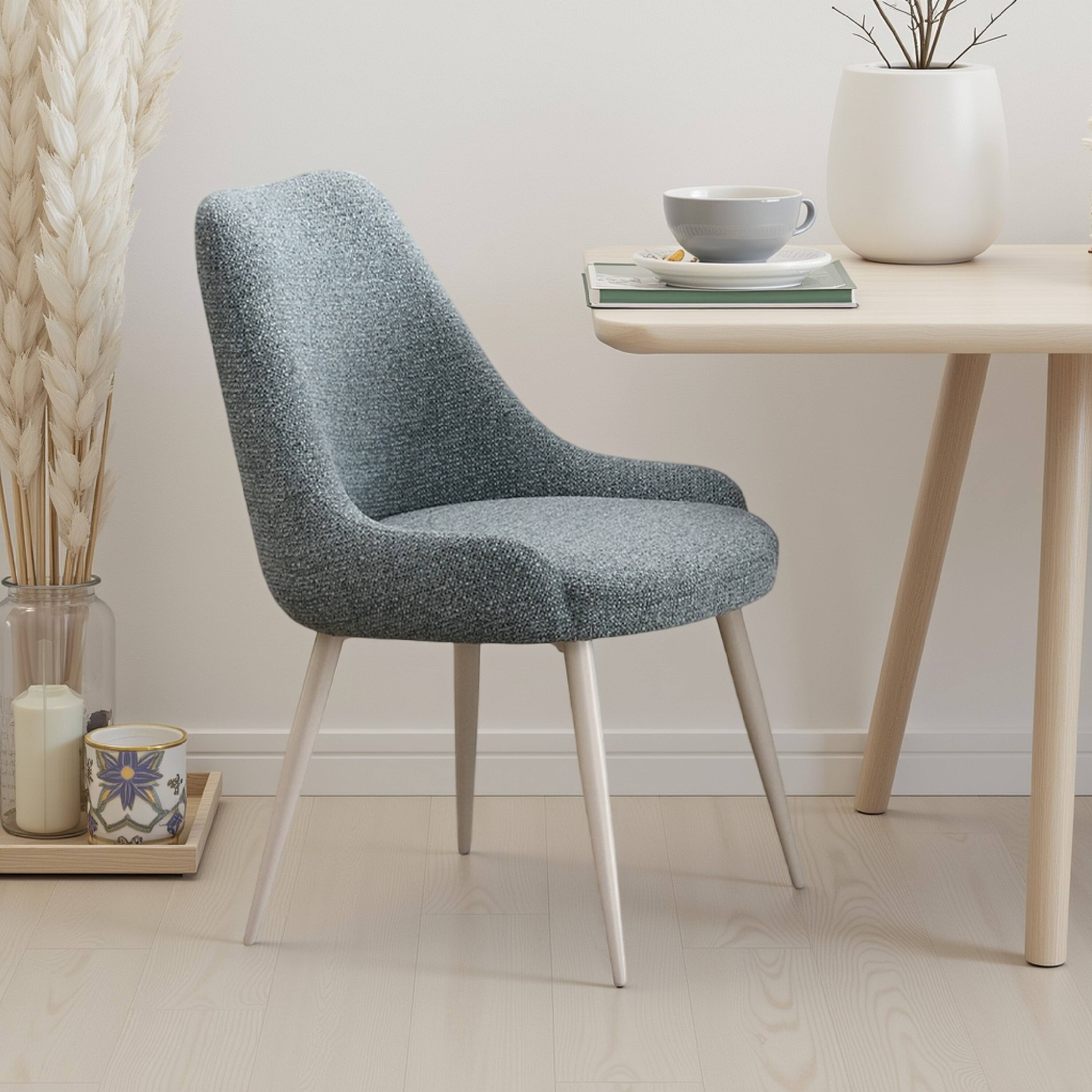 Alt View 5. Manhattan Lane - Aela Side Dining Chair Set of 2, Light Blue Boucle - Blue, Bone White.