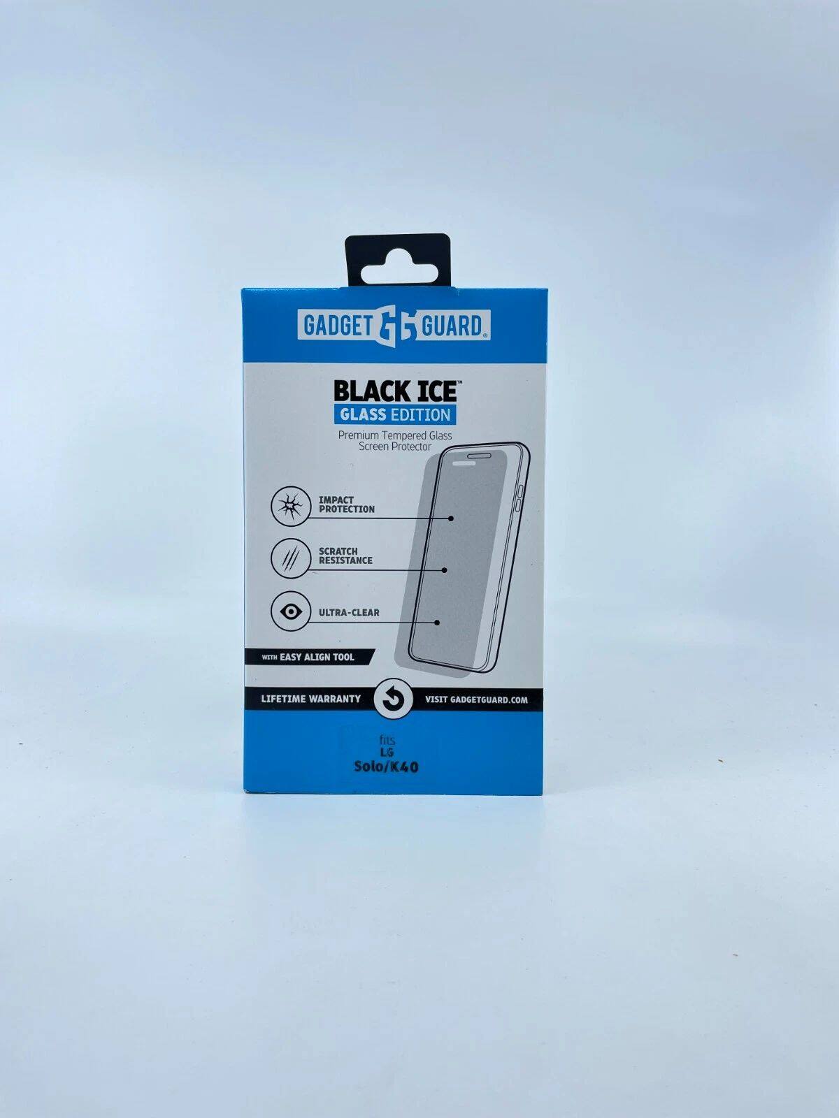 Gadget Guard Black Ice Glass Edition Premium Tempered Glass Screen Protector Impact Protection Scratch Resistance Ultra-Clear Easy Align Tool Lifetime Warranty Visit GadgetGuard.com Fits LG Solo/K40