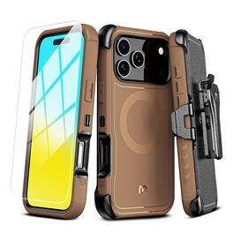 Mybat Pro - Maverick Series MagSafe Case w/ Holster and Tempered Glass for Apple iPhone 17 Pro Max - Brown