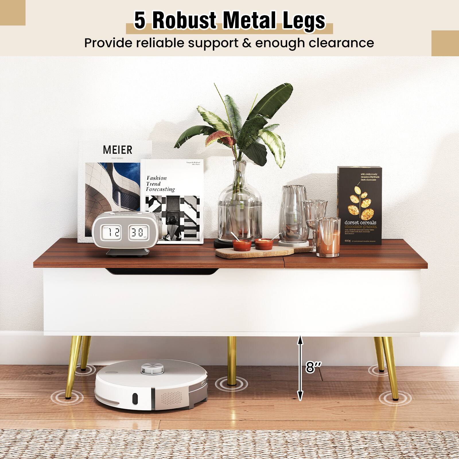 5 Robust Metal Legs  
Provide reliable support & enough clearance  

MEIER  
Fashion Trend Forecasting  

dorset cereals  

8"
