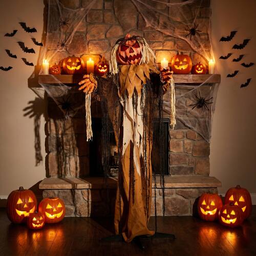 Alt View 7. Winado - 5.5FT Halloween Pumpkin Man Prop with Lighted Eyes, Head Falling Off Scary Sound for Indoor Outdoor Holiday Decoration - Orange.