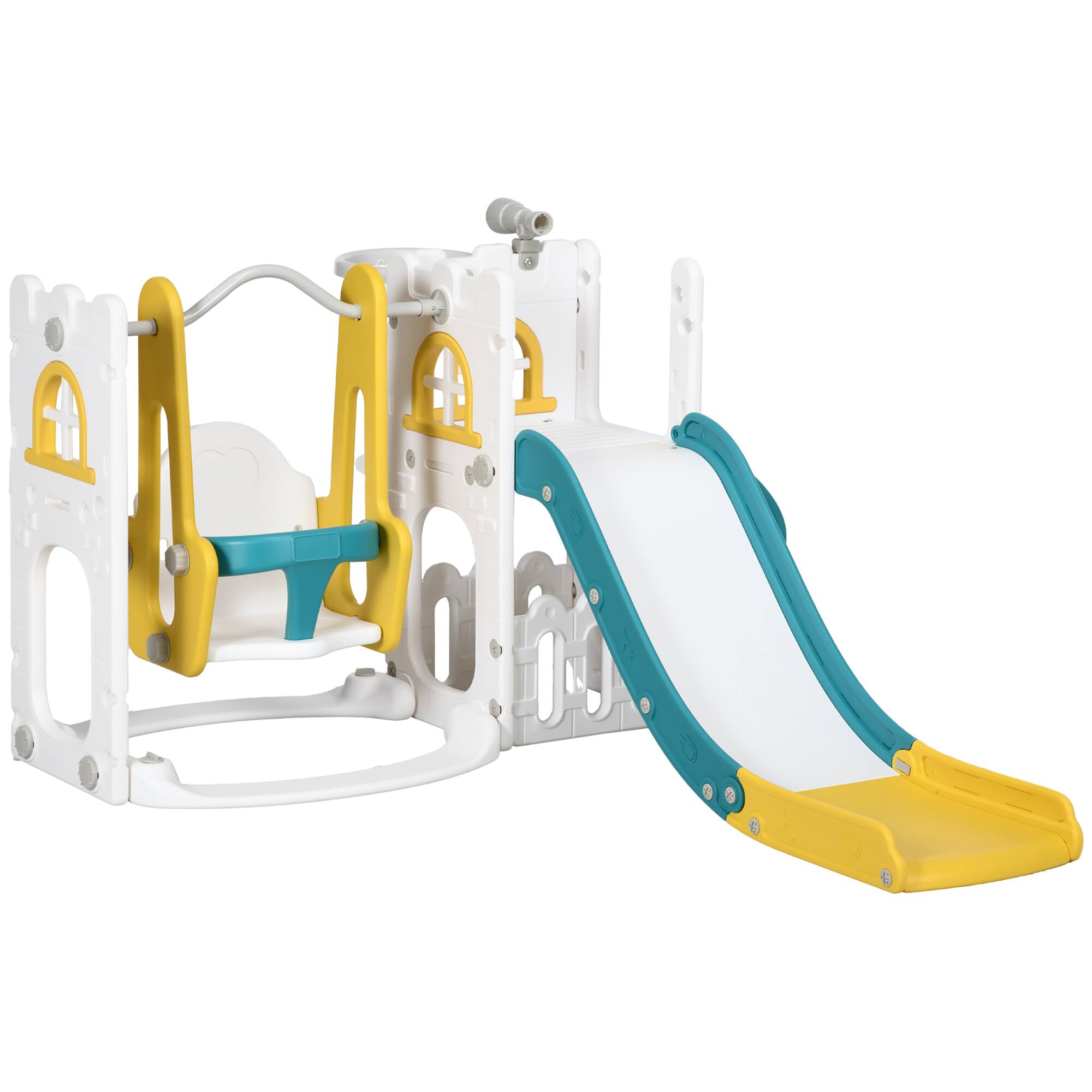 Alt View 6. Siljoy - 6-in-1 Toddler Slide & Swing Set, Yellow Indoor Playground, Climber, Hoop, for Ages 1-3, 66lb Capacity - Yellow.