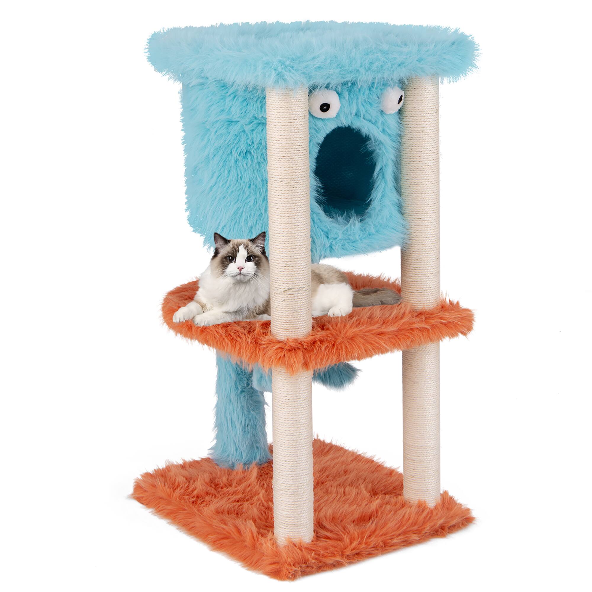 Alt View 9. Gymax - Gymax Monster-Themed Cat Tree w/ Private Condo Soft Long Plush Sisal Scratching Posts - GYM14663.