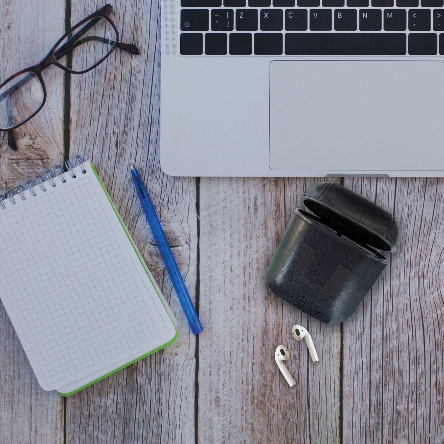 Alt View 1. OTM Essentials - Black Miami Hurricanes Faux Leather Airpods Case - Airpods Pro - Black.